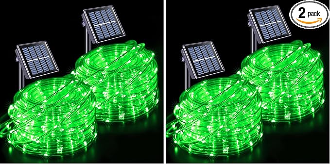 JMEXSUSS 2 * 200 LED Green Solar Rope Lights, 66ft IP 65 Waterproof Solar String Light Outdoor, 8 Modes Christmas Lights for Camp Trampoline Ladder Slide Tent (Pack of 2)