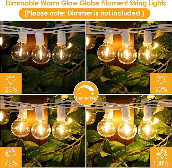 Mlambert 150Ft(3x50Ft) Outdoor String Lights, Connectable G40 Globe Patio Lights Connectable with 75+6 LED Plastic Bulbs for Outside Backyard Wedding-White Wire
