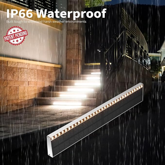 SHONELIGHTING Solar Step Lights Outside, 33 Focused LEDs, Stair Light, 1PK | Downward Lighting, High Brightness, Modular, Waterproof Aluminum, Risers, Deck, Curbsides, Planter Edges, Warm White, 3000K