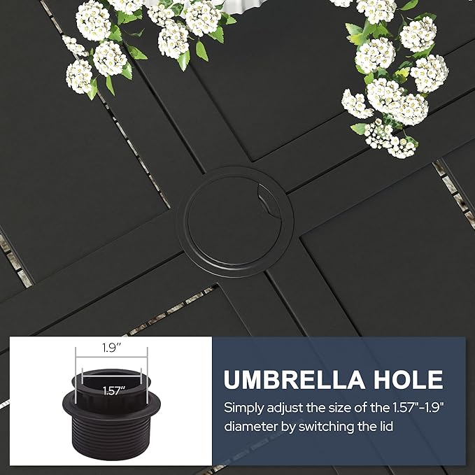 VICLLAX 60" Round Patio Dining Table for 8-10, All Weather Metal Outdoor Table with 1.57" Umbrella Hole and Surdy Frame for Garden Lawn Deck, Black