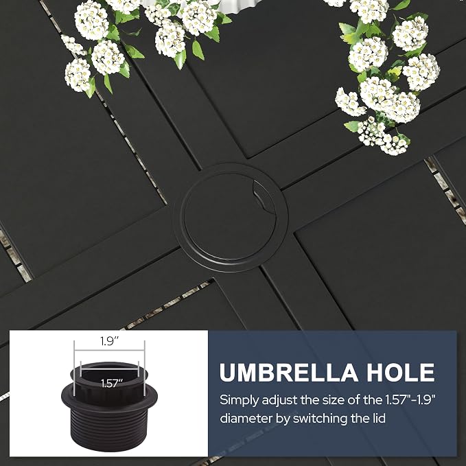 VICLLAX 63" Round Patio Dining Table for 8-10, All Weather Metal Outdoor Table with 1.57" Umbrella Hole and Surdy Frame for Garden Lawn Deck, Black