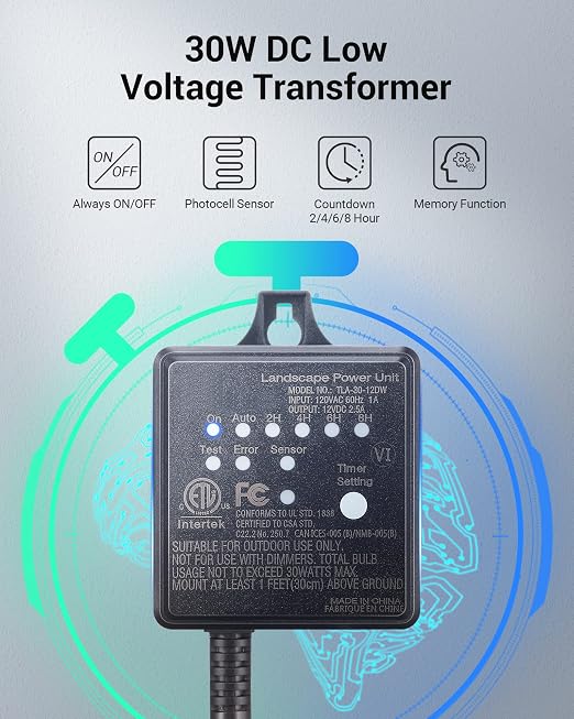 DEWENWILS 30W Low Voltage Transformer with Timer and Photocell Light Sensor | 120V AV to 12V DC, Weatherproof Landscape Lighting Transformer for Spotlights, Garden Lights, Steplight, ETL Listed