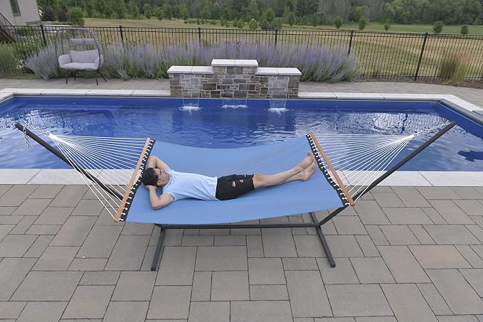 Vivere Quick-Drying Phifertex Fade Resistant Double Poolside Hammock with Spreader Bars (Cape Cod)