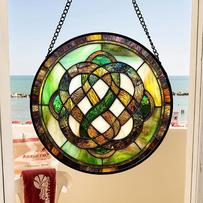 DASTOLL Stained Glass Window Hanging, Tiffany Abstract Totem Sun Catchers Colorful Glass Panel Bless Suncatcher Decor for Birthday for Women, Men, Wife, Aunt, and Mom14.9x14.9 in