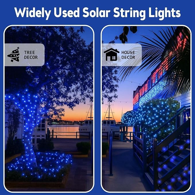 Solar Fairy Lights, 4 Pack Total 400LED 144FT Waterproof String Lights | Blue, Copper Wire, 8 Lighting Modes Solar Twinkle Lights for Tree Garden Patio Party Outdoor Christmas Decorations