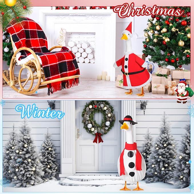 FuWeave 8 Set Holiday Porch Goose Outfits 17'' Goose Clothes Summer Fall Halloween Christmas Winter Thanksgiving Valentine St. Patrick Easter 4th of July Lawn Porch Geese Costume for Patio Yard Decor