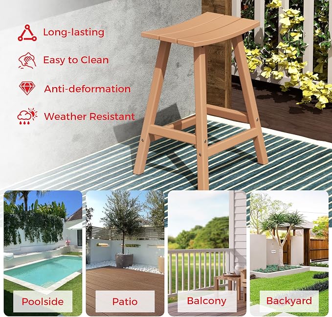 Costaelm Outdoor Bar Table, 37" Counter Height Round Patio Cocktail Bar Table, Patio Bar Table 3-Pieces Set Bistro Dining Table Pub Table for Deck, Backyard, Garden, Teak
