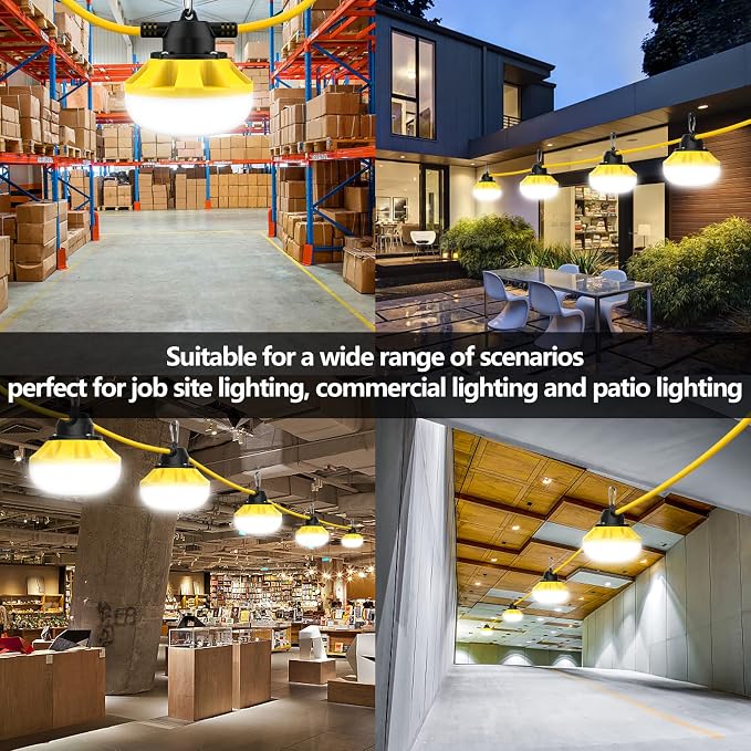200FT Construction String Lights, Industrial Grade,Free for Climbing Hook | for Construction Sites, Renovation, Walkways,Patio，Mine cave, Outdoor, and Other Outdoor Lighting Solutions Use