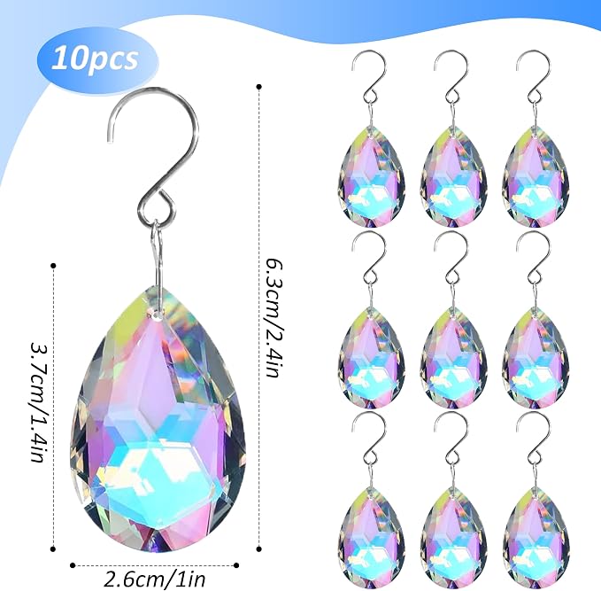 10pcs Crystal Sun Catcher Hanging Teardrops Chandelier Parts Prisms Decor | Crystal Sun Catcher, 38mm Hanging Crystal, Chandelier Parts, Prism Pendants with Hook, Crystal Christmas Ornaments Home Decor