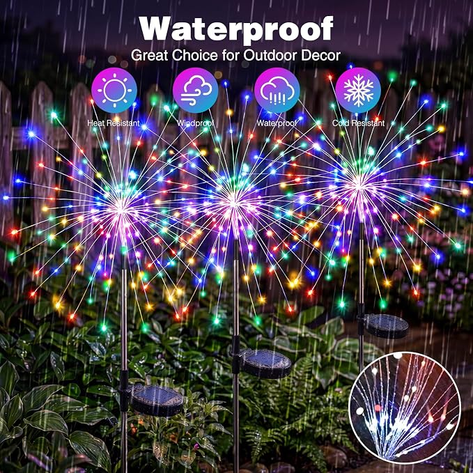 btfarm 8 Pack Solar Garden Lights Outdoor, 8 Modes Firework Lights Outside | 120LED, Waterproof Fairy Twinkle Light Solar Powered for Yard Christmas Pathway Lawn Pool Patio Decorative, Multicolor