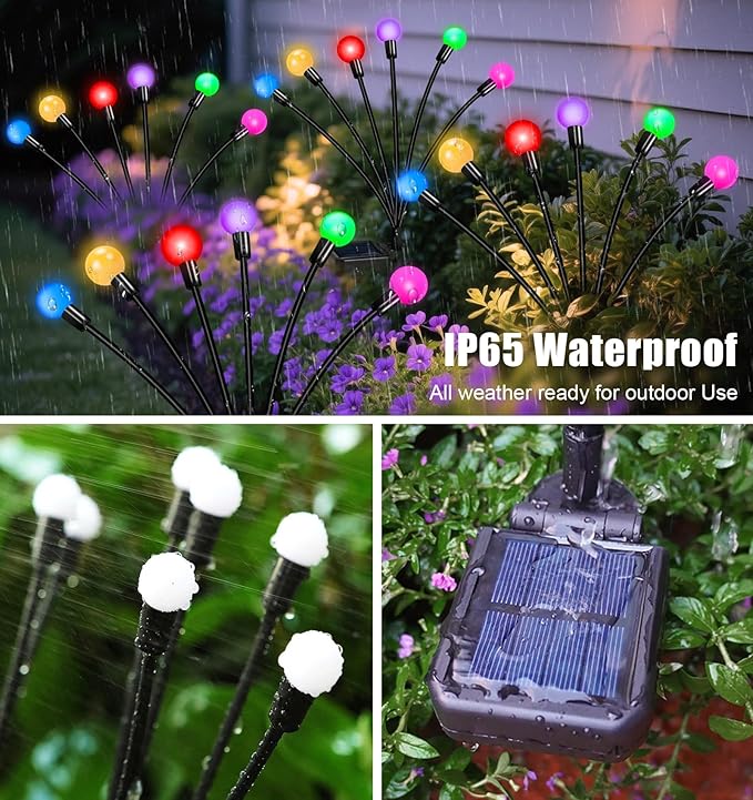 Solar Garden Lights Outdoor Waterproof, Swaying Firefly Light, Garden Decor | 4 Pack Solar Firefly Lights, Multicolor Changing Decor for Yard, Patio, Pathway and Lawn, Gifts for Women, Christmas Decor