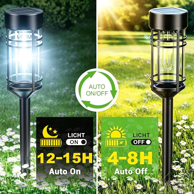 Amzarp 8 Pack Solar Garden Lights, Bright LED Solar Pathway Lights Outdoor IP65 Waterproof Rugged Shatterproof Auto On/Off for Landscape Garden Yard Walkway Driveway Lawn Lighting (6500K Cool White)