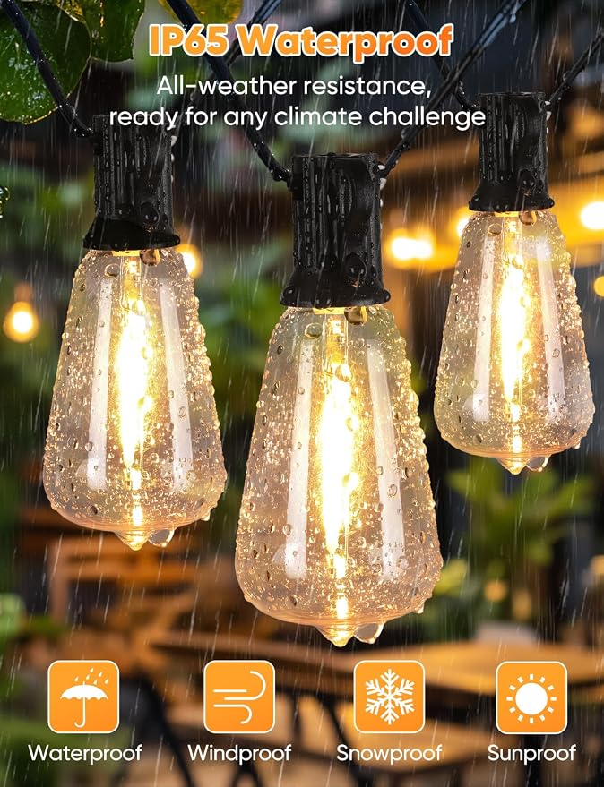 180FT LED String Lights with Remote Control, 2700K/4000K/5000K Selectable Outdoor Patio Lights with 56 Shatterproof ST38 Edison Bulbs, 3 Modes Dimmable Outside Light for Yard, Porch