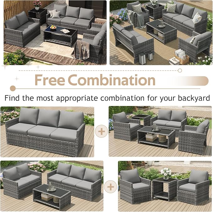 U-MAX Patio Furniture Set with Two Table, 7 PCS Outdoor Furniture for Garden