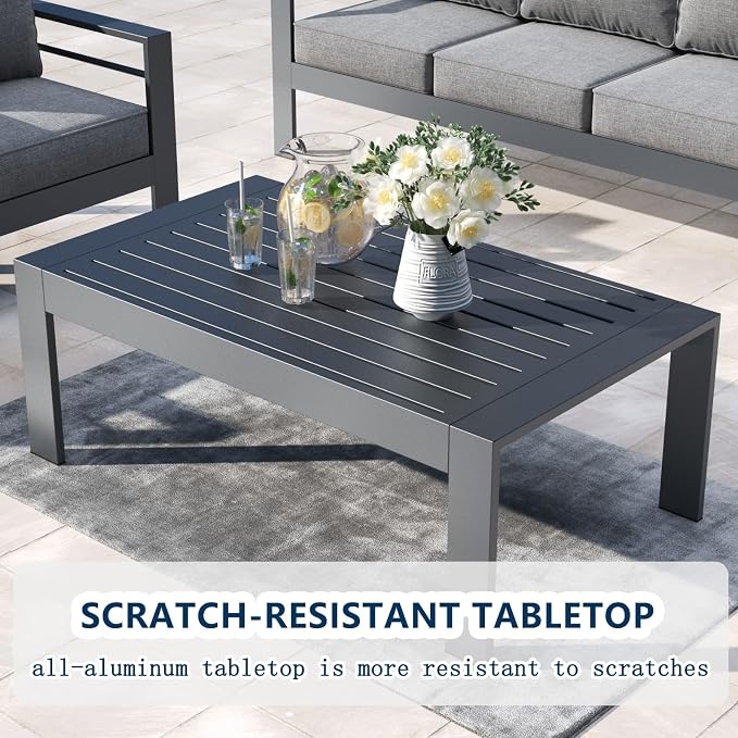 5 Pieces Aluminum Outdoor Patio Furniture Set with Coffee Table, Modern Metal Conversation Sofa Set with Deep Seating for Porch