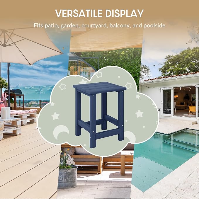 WestinTrends Malibu Kids Outdoor Patio Furniture HDPE Adirondack Square Side Table, Navy Blue