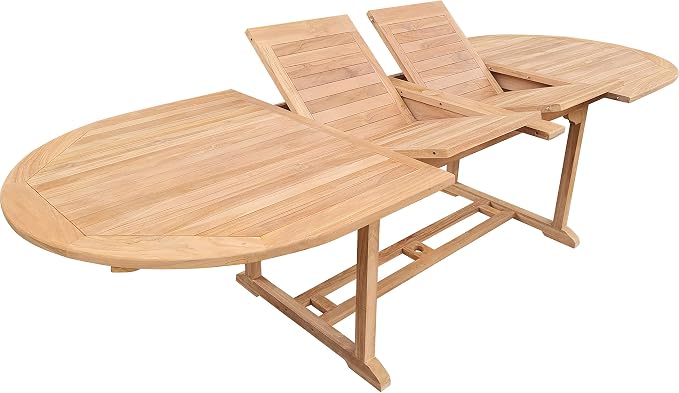 Teak Wood Santa Cruz Oval Double Extension Outdoor Patio Dining Table, 78 to 118 inches