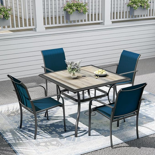 Patio Dining Set for 4, Outdoor 37" Dining Table with Laminated Top and 1.9" Umbrella Hole, 4pcs Stackable Patio Chairs Included, Perfect for Home & Outside