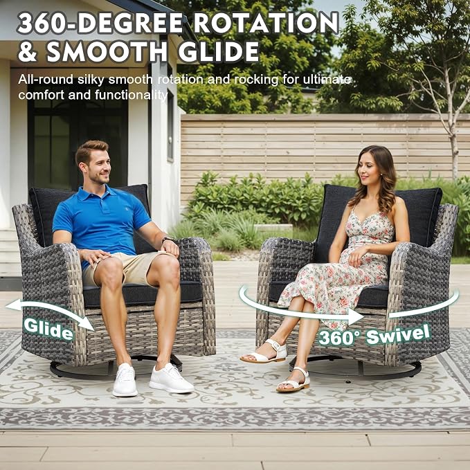 MEISSALIVVE Outdoor Patio Furniture Set with Swivel Chair, 8 Pieces Patio Conversation Set, Patio Sectional Furniture Set with 2 Three-seat Sofa, 2 Ottomans and Coffee Table (Black)