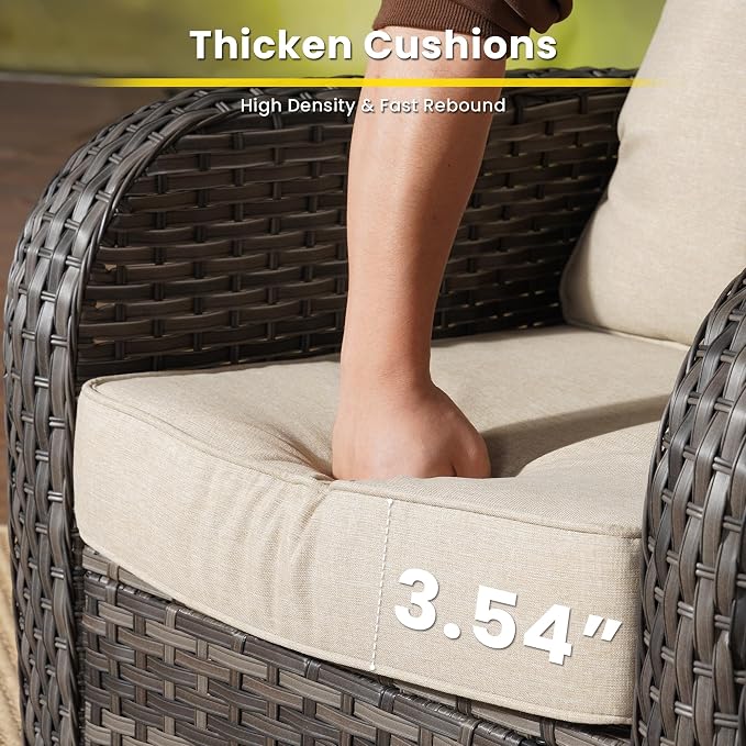 5 Pieces Outdoor Patio Furniture Set with Coffee Table, All Weather Wicker Patio Conversation Sets with Rocking Chairs, Balcony Furniture Sets for Backyard, Garden, Poolside, Beige