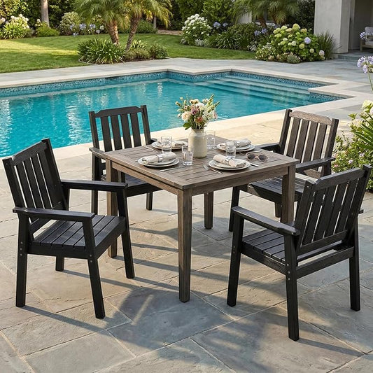 GAOMON Outdoor Patio Dining Chairs Set of 4, All-Weather HDPE Garden Dining Chairs with Armrests, Wide Seat and Sturdy Frame,Waterproof Design, for Garden, Backyard, Deck, Black