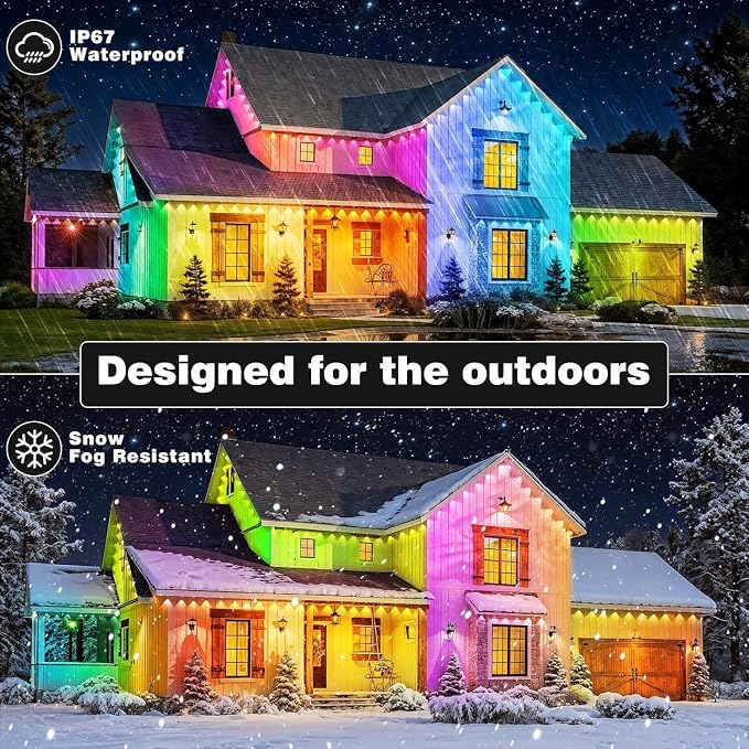 LITSOUL 400FT Permanent Outdoor Lights for House Waterproof, Smart RGB Eave LED Lighting with 16 Million Colors, IP67 Outdoor Strip Lights for Christmas Halloween Holiday Daily Decorations(400FT)