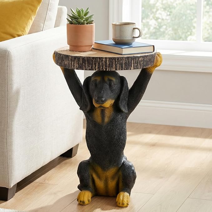 JIJIWANG 22.17" H Black Dog Side Table, Pedestal End Table Stool, MGO Dog Statue Hand Painted Sculpture for Home Office Living Room & Outdoor Decor, Black