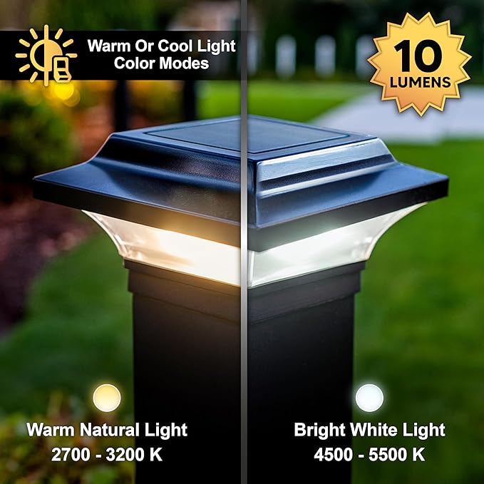 Classy Caps Imperial Solar Post Cap - Black SLO82B – Fits 2"x2",2.25"x2.25",and 2.5"x2.5" Post Sizes,High-Performance Solar LED,Durable Cast Aluminum Construction,Warm & Cool Light Modes,(Pack of 6)