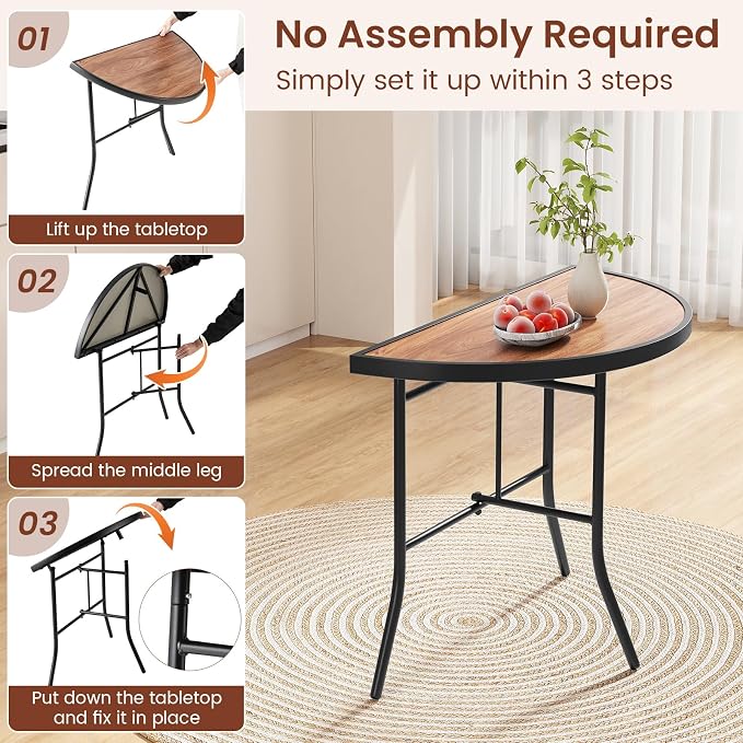Giantex Half Round Folding Table, Half Moon Dining Table with Heavy-Duty Metal Frame, Portable Space-Saving Semi-Circle Bistro Table for Banquet Event Patio Garden Entryway (1)