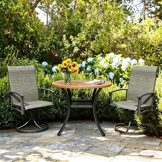 Outdoor Round Dining Table for 2, 27" Small Metal Wrought Iron Table, All Weather Patio Furniture Bistro Table for Deck, Yard, Porch - Honey Oak