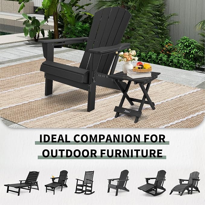 FUNBERRY Outdoor Folding Adirondack Side Table, Patio End Table | No Assembly, Portable, HDPE All Weather, No Rot, No Rust, No Crack, Save Space, Easy-Clean for Indoor or Outdoor