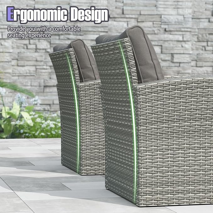 Tangkula 4 Pieces Patio Furniture Set, Outdoor PE Wicker Sectional Conversation Bistro Set with 2 Rattan Chairs, Loveseat, 2-Tier Tempered Glass Coffee Table and Cushions for Balcony, Garden (1, Gray)