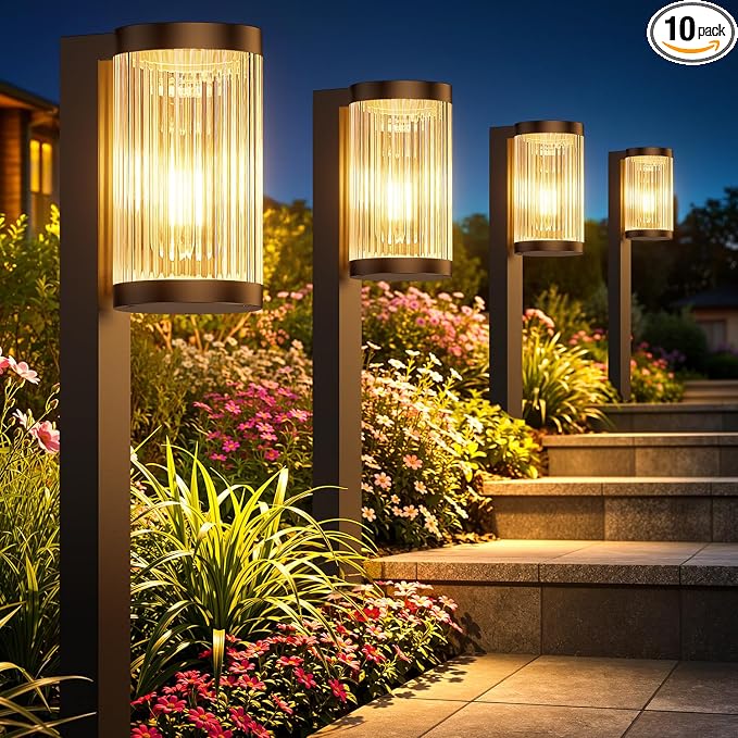 Solar Pathway Lights Outdoor, 10 Pack Upgraded Outdoor Solar Lights for Outside Super Bright Up to 15Hrs, IP65 Waterproof Solar Garden Lights for Path Driveway Walkway Sidewalk Decor