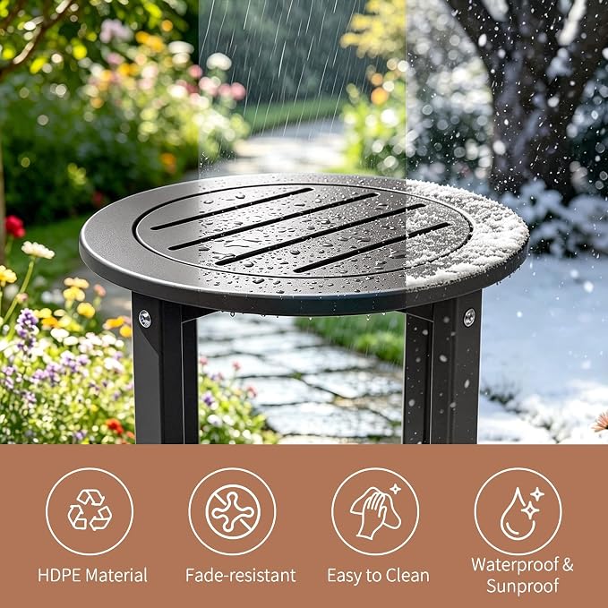 Small Outdoor Side Table 15.94" HDPE Round Adirondack End Table | Storage Shelf, Plant Stand, Weather Resistant, Easy to Clean & Use, Not prone to fading, for Patio, Backyard, Deck, Gray