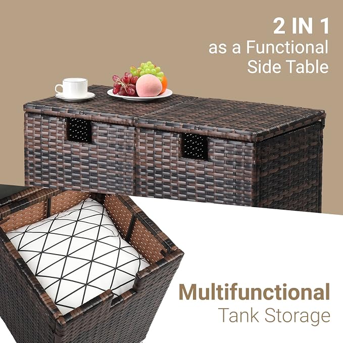 Outdoor Wicker Side Table with Storage Space, Square PE Rattan End Table for Patio Garden Poolside Deck
