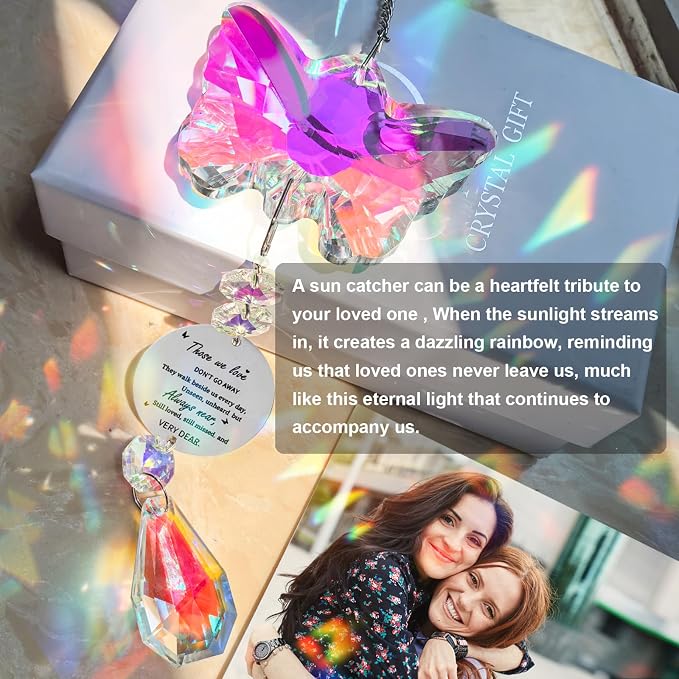 Unique Memorial Sympathy Gifts for Loss Loved One,Bereavement Gift Idea Crystal Rainbow Maker Butterfly Suncatcher in Remembrance Gifts for Grief Sorry for You Loss Mum Dad