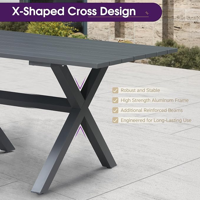 PURPLE LEAF 11 Pieces Patio Dining Set Wicker Outdoor Furniture Rectangular Table and Chairs Set for Garden Deck Aluminum Frame Backyard Kitchen Set, Cushions and Pillows Included Taupe