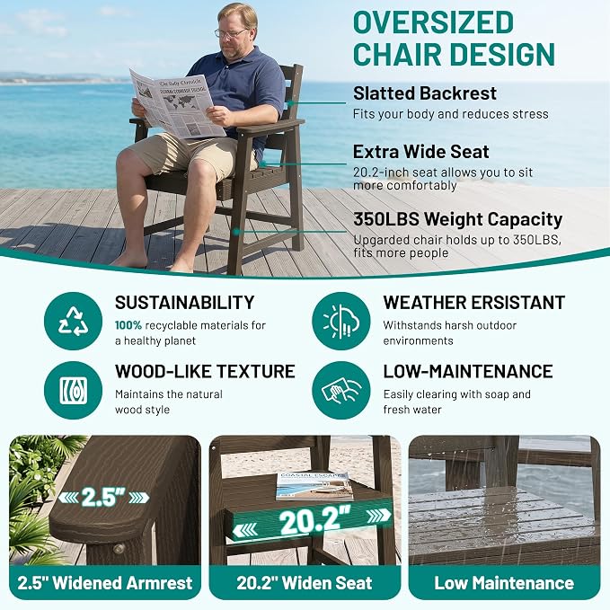 PLUUV 5-Piece Patio Dining Set, Hdpe Outdoor Patio Furniture Set with Aluminum Table Legs & Umbrella Hole, All-Weather Resistant Patio Table Set for Garden, Backyard, 4 Chairs & 1 Table, Coffee