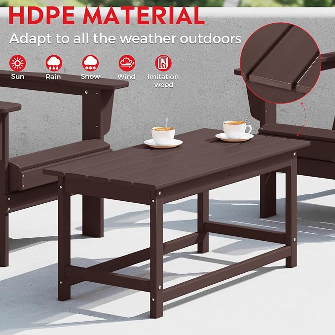 Costaelm Adirondack Conversation Table, HDPE Outdoor Drink Weather Resistant, Outdoor Patio Porch Accent Balcony Table for Pool, Seaside, Backyard, Dark Brown
