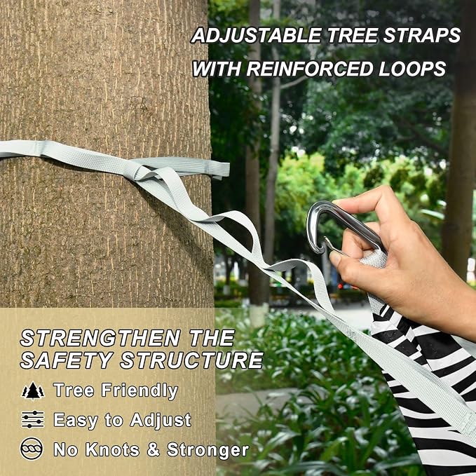 Camping Hammock Outdoor Hammocks for Outside White Black Zebra-Stripe Beach Trees Portable Lightweight with Pockets Tree Straps Indoor