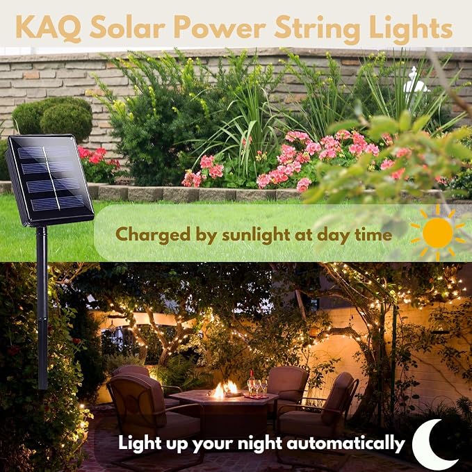 KAQ 4pack 400LED Solar String Lights Outdoor Waterproof Warm White | Total 132FT Flexible Wire With Bright LEDs, 8 Twinkle Modes with Memory, Auto On/Off Easily Decorates Trees, Fences, Garden