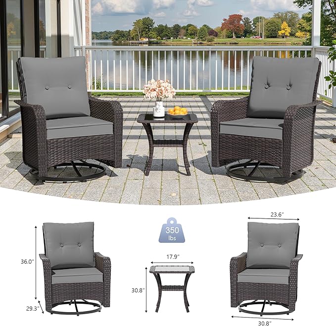 16 PCS Outdoor Patio Furniture Set,Outdoor Sectional Furniture with 45" 55000 BTU Gas Propane Fire Pit Table,All Weather PE Rattan Wicker Patio Conversation Set,Swivel Rocking Chairs Set,Grey