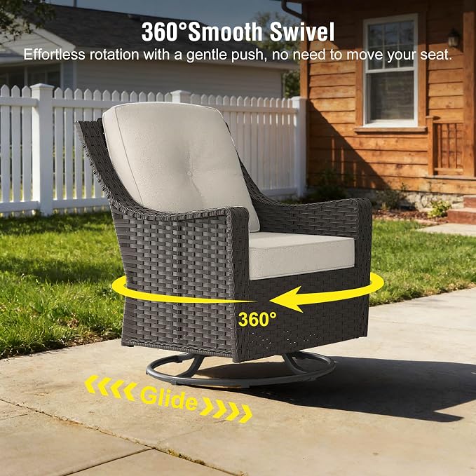 5-Piece Patio Furniture Set, Featuring a fire Pit Table, Rattan Swivel Chairs, Patio Sofa, and Side Table. Ideal for backyards, patios, and Poolside Areas.