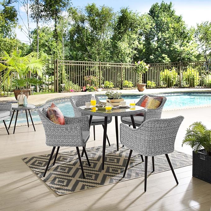 Modway EEI-3320-GRY-GRY-SET Endeavor 5 Piece Outdoor Patio Wicker Rattan Set Gray, Dining Set of 5
