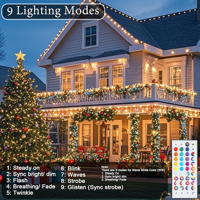 Pooqla 200 LED Color Changing Christmas String Lights with Remote, 66 ft | Green Wire 35 Colors Halloween Lights Plug in with Timer, Connectable RGB String Lights Indoor Bedroom Party Christmas Decor
