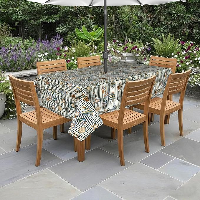 DYTXIII Outdoor Rectangle Tablecloth with Umbrella Hole and Zipper 84" x 60", Water Repellent Floral Picnic Cover, Fade & Wrinkle Resistant Tablecloth for Patio/Garden/Party Table, Crayon Shells