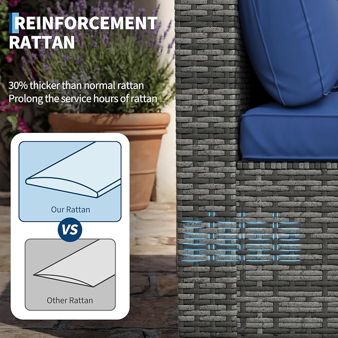 7 PCS Outdoor Sectional Furniture Set, Wicker Conversation Set Sofa, Gray | Freely combinable outdoor conversation sofa Weather resistant rattan wicker furniture Easy clean