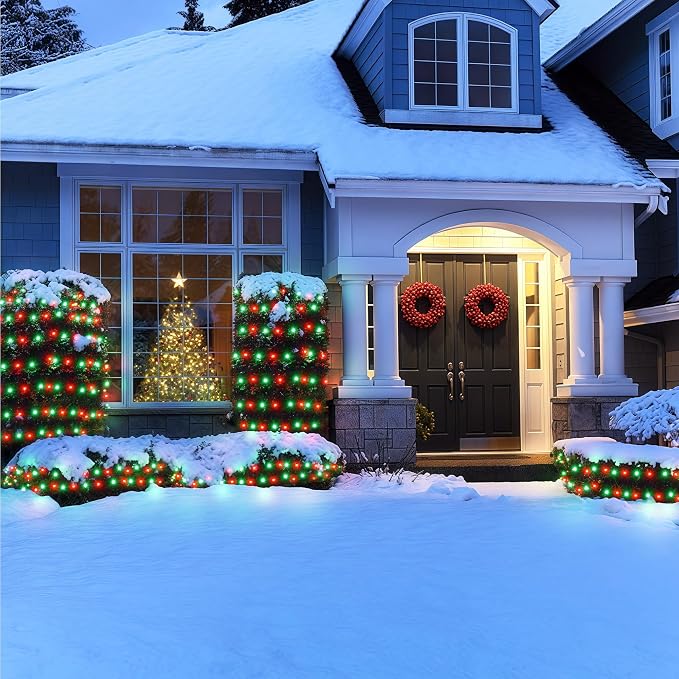 BlcTec Outdoor Christmas Lights 360 LED 9.8ft x 6.6ft Christmas Net Lights with 8 Modes, UL Certified, Timer, Connectable, Waterproof for Bushes, Shrubs, Yard Outdoor Xmas Decorations, Red Green