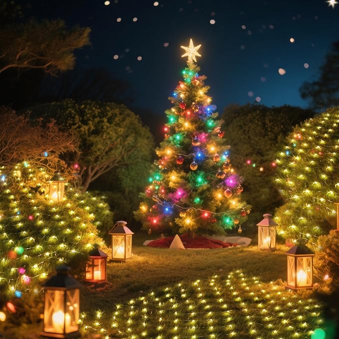 Bush Lights Outdoor, 9.8FT x 6.6FT Christmas Decorations Outdoor Net Lights, 8 Modes Connectable Mesh Light, 196 LED Christmas Warm White for Trees, Bushes, Garden, Yard Decorations