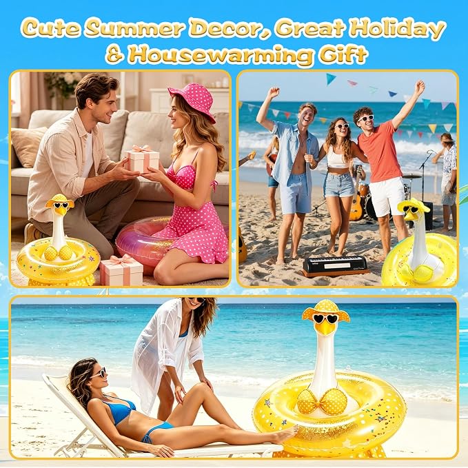 Hawaiian Porch Goose Outfit, Summer Bikini Costume with Sunglasses & Wreath, Fits 23" Goose Statue, Garden Lawn Patio Yard Outdoor Decoration (Yellow)